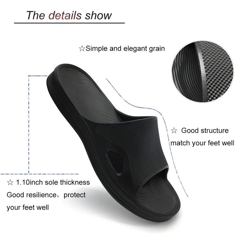 FUNKYMONKEY Bathroom Shower Sandal Mens Womens Indoor Home Beach Non Slip Slippers (12 M US, Dark Black) - Image 4